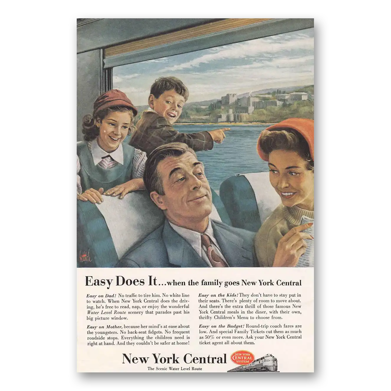 1954 New York Central Easy Does It Vintage Magazine Print Ad