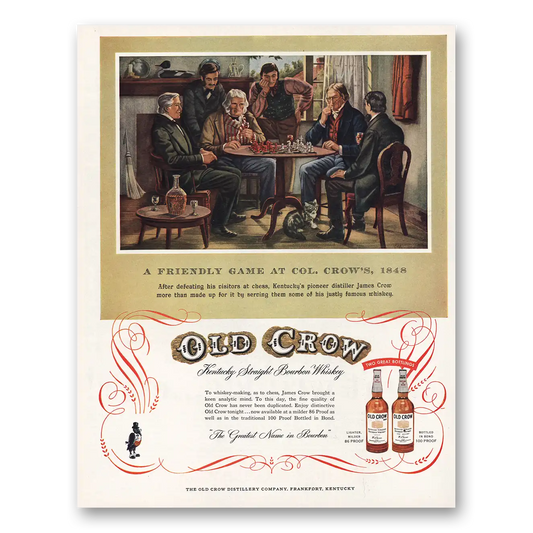 1954 Old Crow Whiskey Friendly Game Col Crows 1948 Vintage Magazine Print Ad