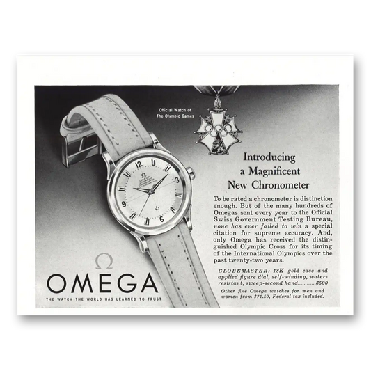 1954 Omega Watch Chronometer Olympic Games Vintage Magazine Print Ad