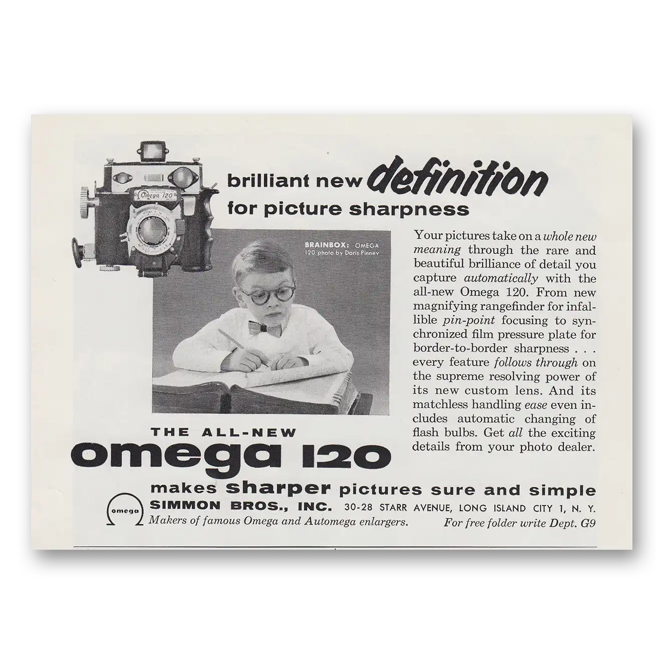 1954 Omega Camera Brilliant New Definition Vintage Magazine Print Ad