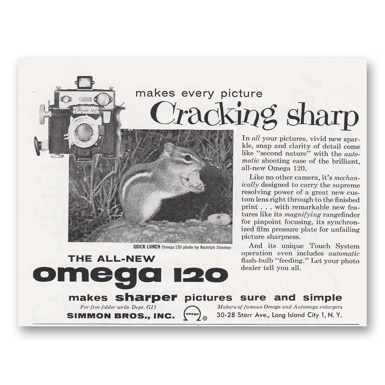 1954 Omega Camera Cracking Sharp Vintage Magazine Print Ad