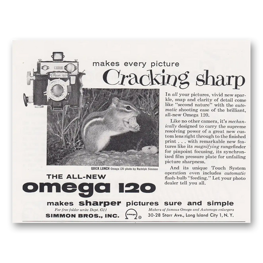 1954 Omega Camera Cracking Sharp Vintage Magazine Print Ad