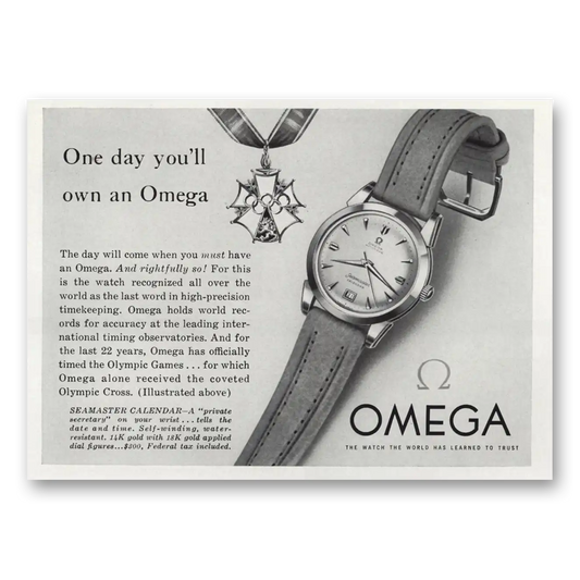 1954 Omega Seamaster Watch Calendar Vintage Magazine Print Ad