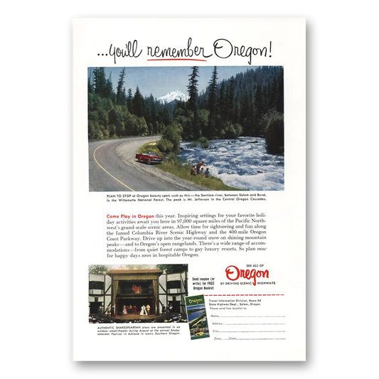 1954 Oregon Santiam River Vintage Magazine Print Ad