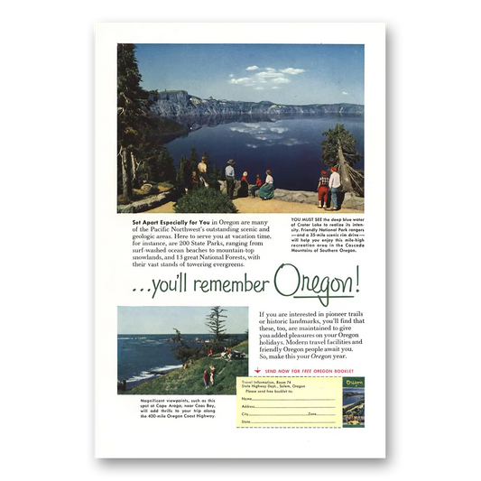 1954 Oregon Crater Lake Vintage Magazine Print Ad