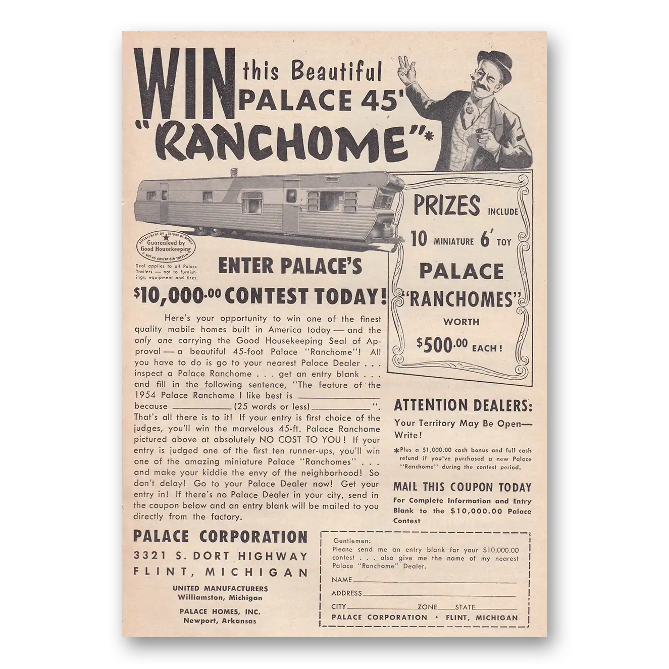 1954 Palace Ranchome Win This Beautiful Palace Vintage Magazine Print Ad