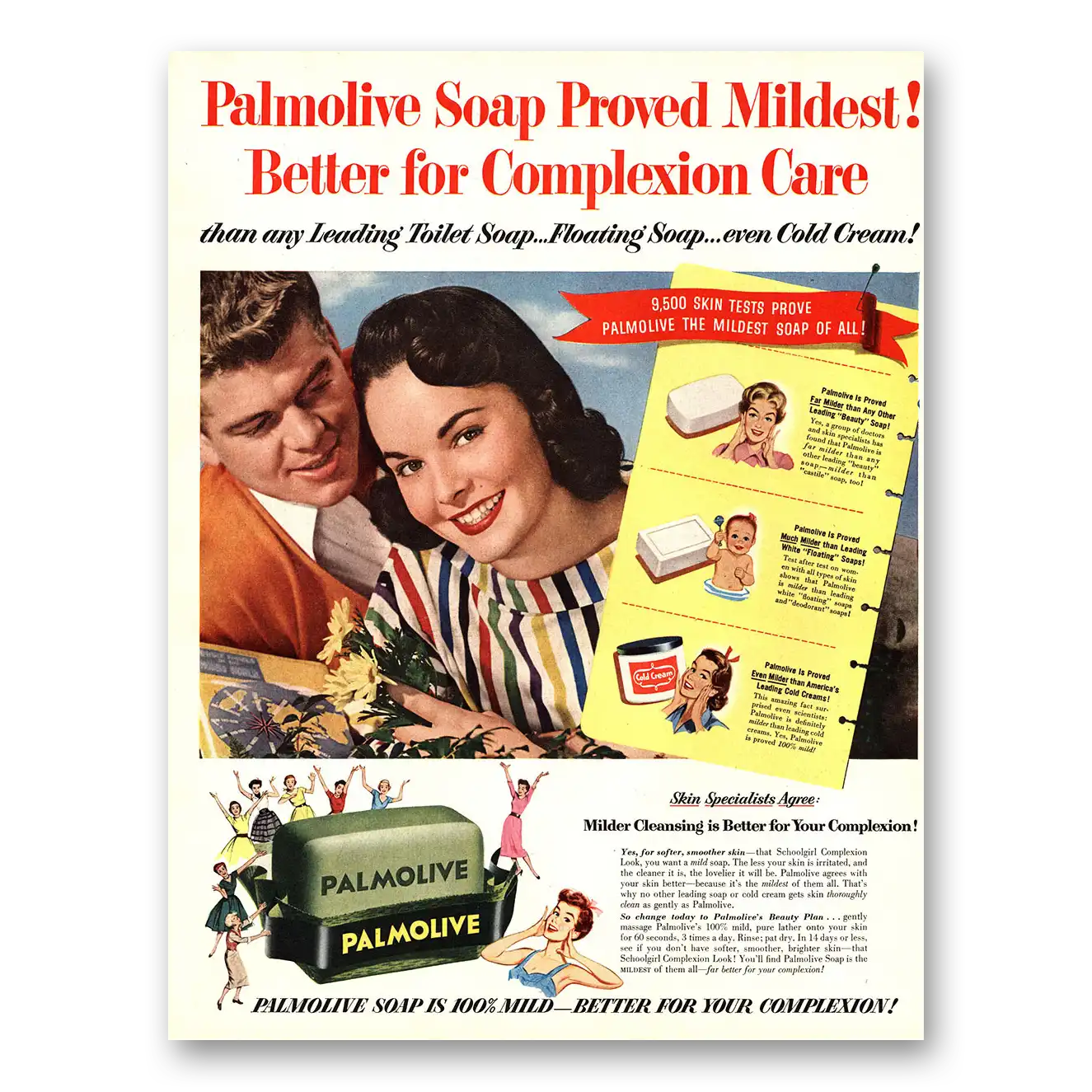 1954 Palmolive Soap Better for Complexion Care Vintage Magazine Print Ad