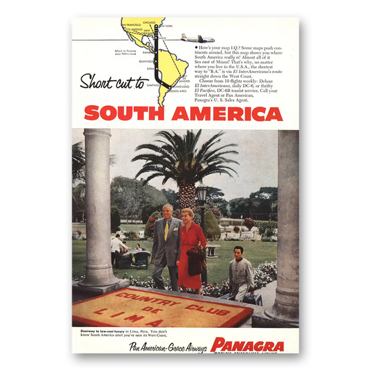 1954 Panagra Airlines Short Cut to South America Vintage Magazine Print Ad