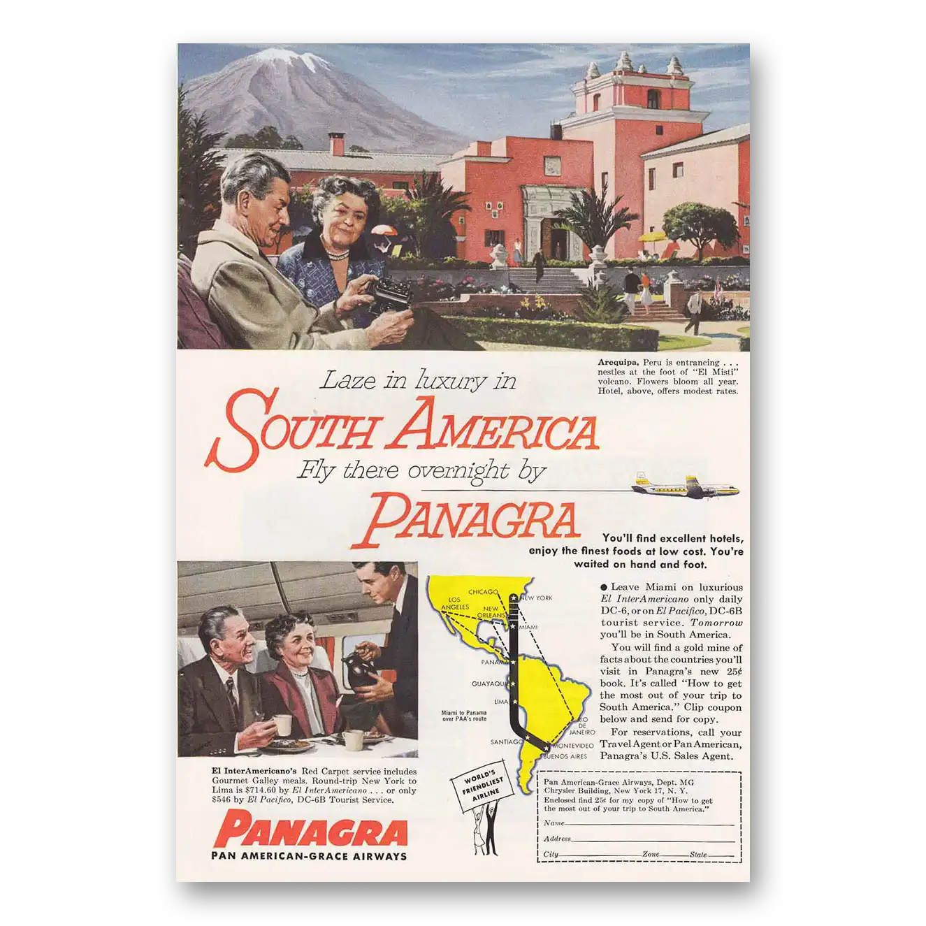 1954 Panagra Airlines Arequipa Peru El Misti Vintage Magazine Print Ad