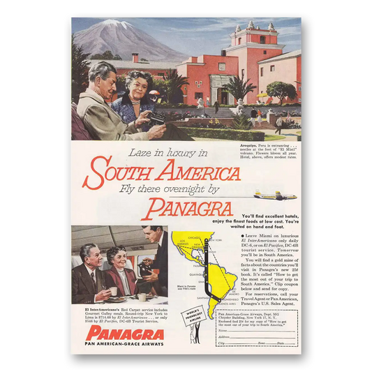 1954 Panagra Airlines Arequipa Peru El Misti Vintage Magazine Print Ad