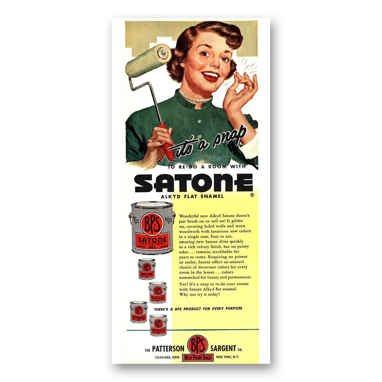 1954 Patterson Sargent Snap Satone Vintage Magazine Print Ad