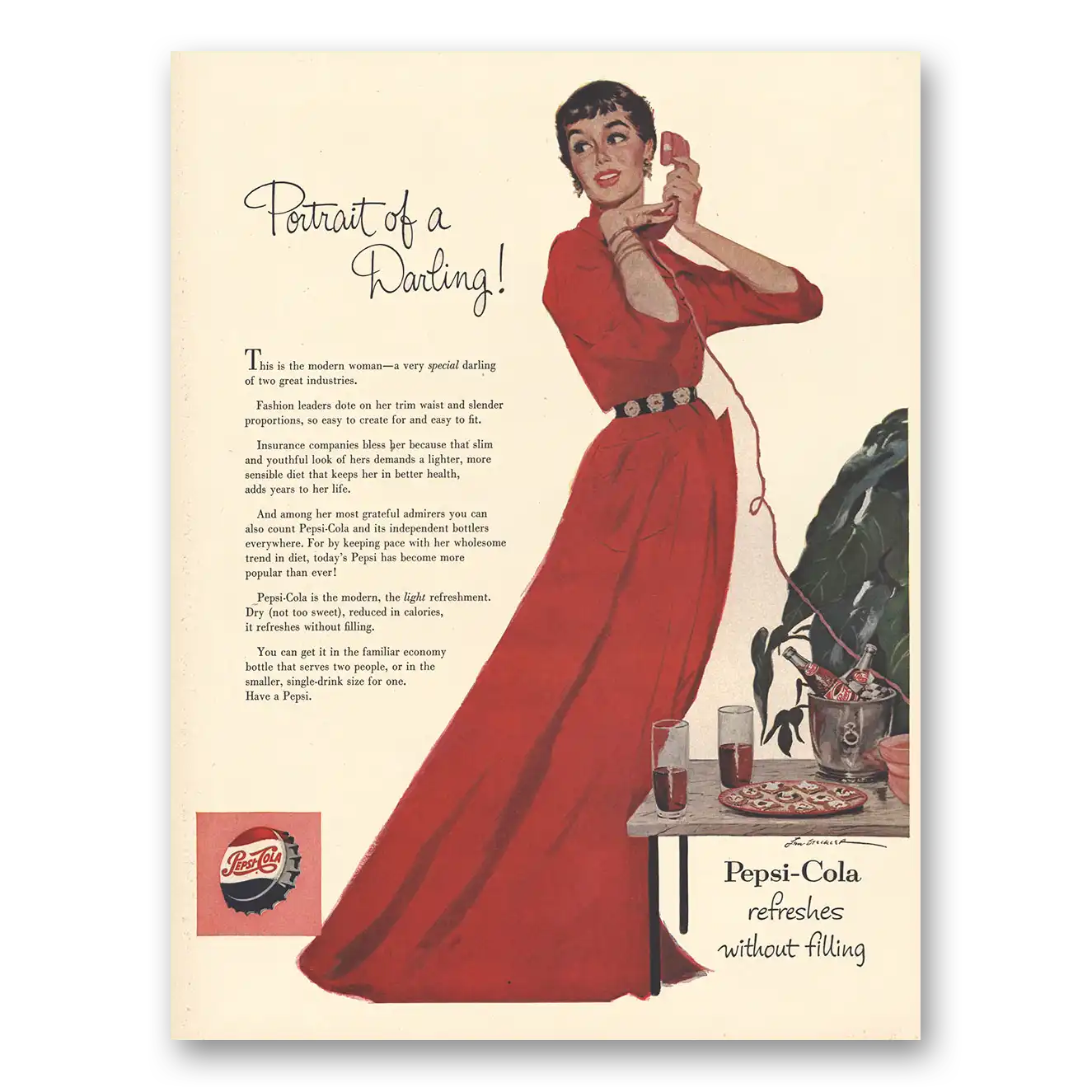 1954 Pepsi Portrait of Darling Vintage Magazine Print Ad