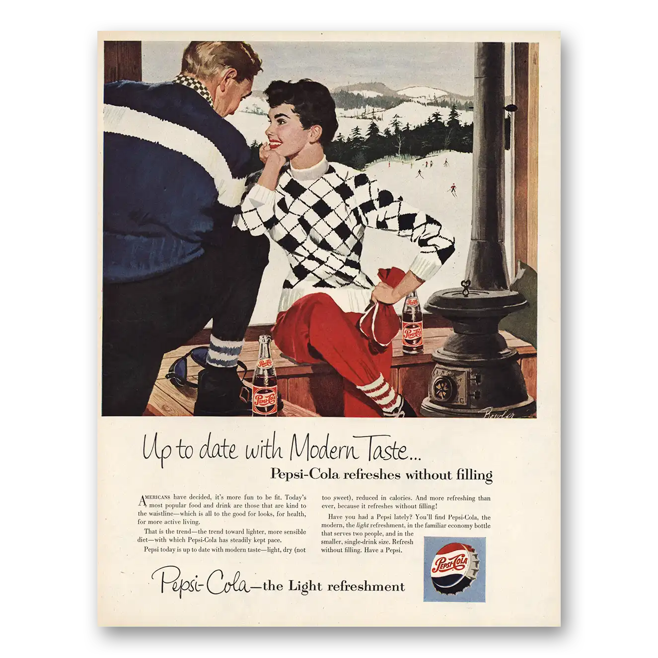 1954 Pepsi Up To Date With Modern Taste Vintage Magazine Print Ad