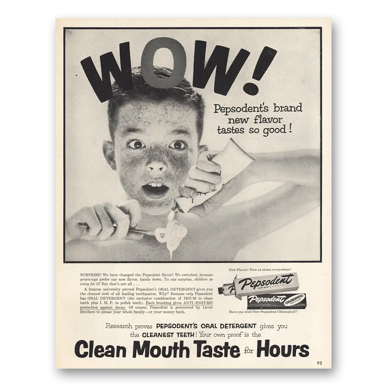 1954 Pepsodent Wow Brand New Flavor Vintage Magazine Print Ad