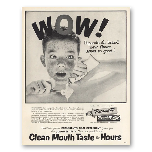 1954 Pepsodent Wow Brand New Flavor Vintage Magazine Print Ad