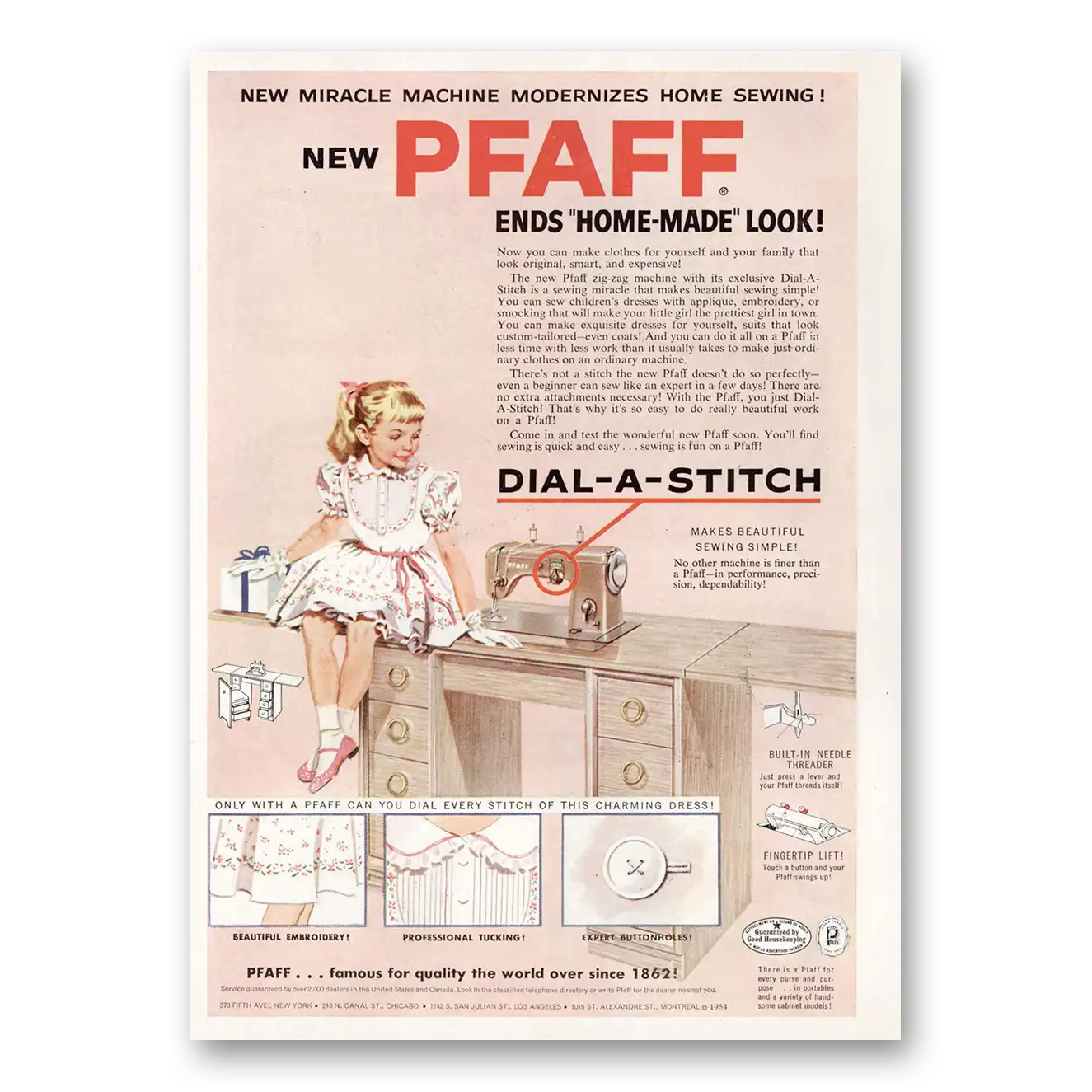 1954 Pfaff Sewing Machines Ends Home Made Look Vintage Magazine Print Ad