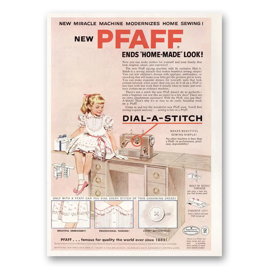 1954 Pfaff Sewing Machines Ends Home Made Look Vintage Magazine Print Ad