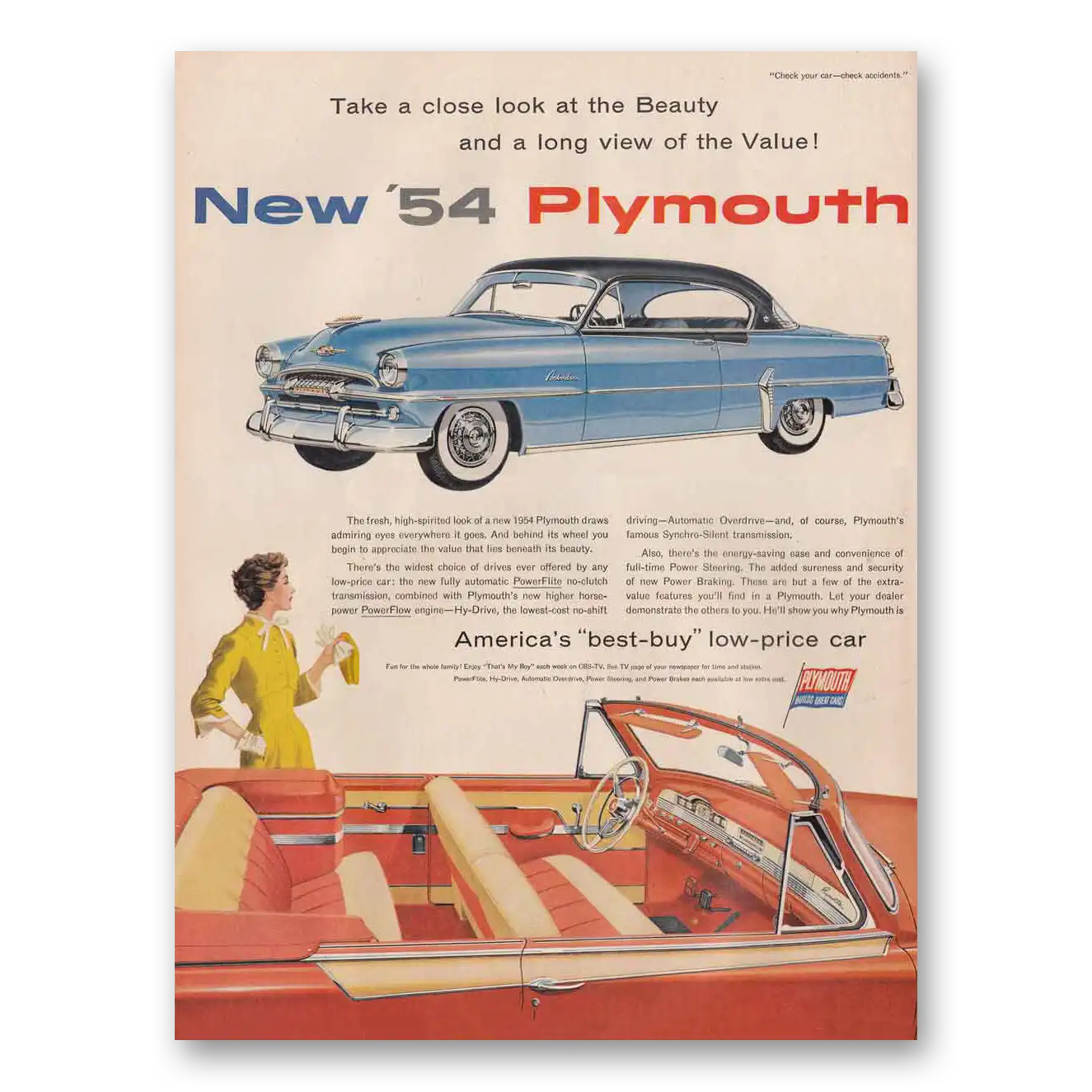 1954 Plymouth Take a Close Look at the Beauty Vintage Magazine Print Ad