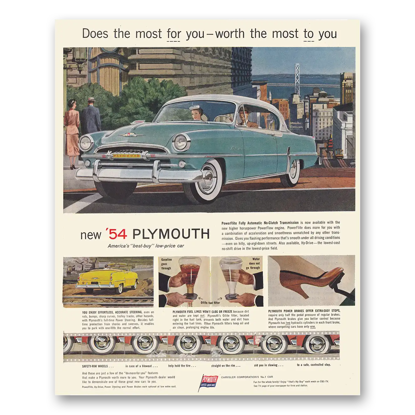 1954 Plymouth Does the Most For You Vintage Magazine Print Ad