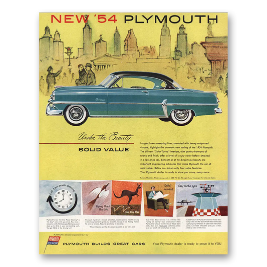 1954 Plymouth Under the Beauty Solid Value Vintage Magazine Print Ad