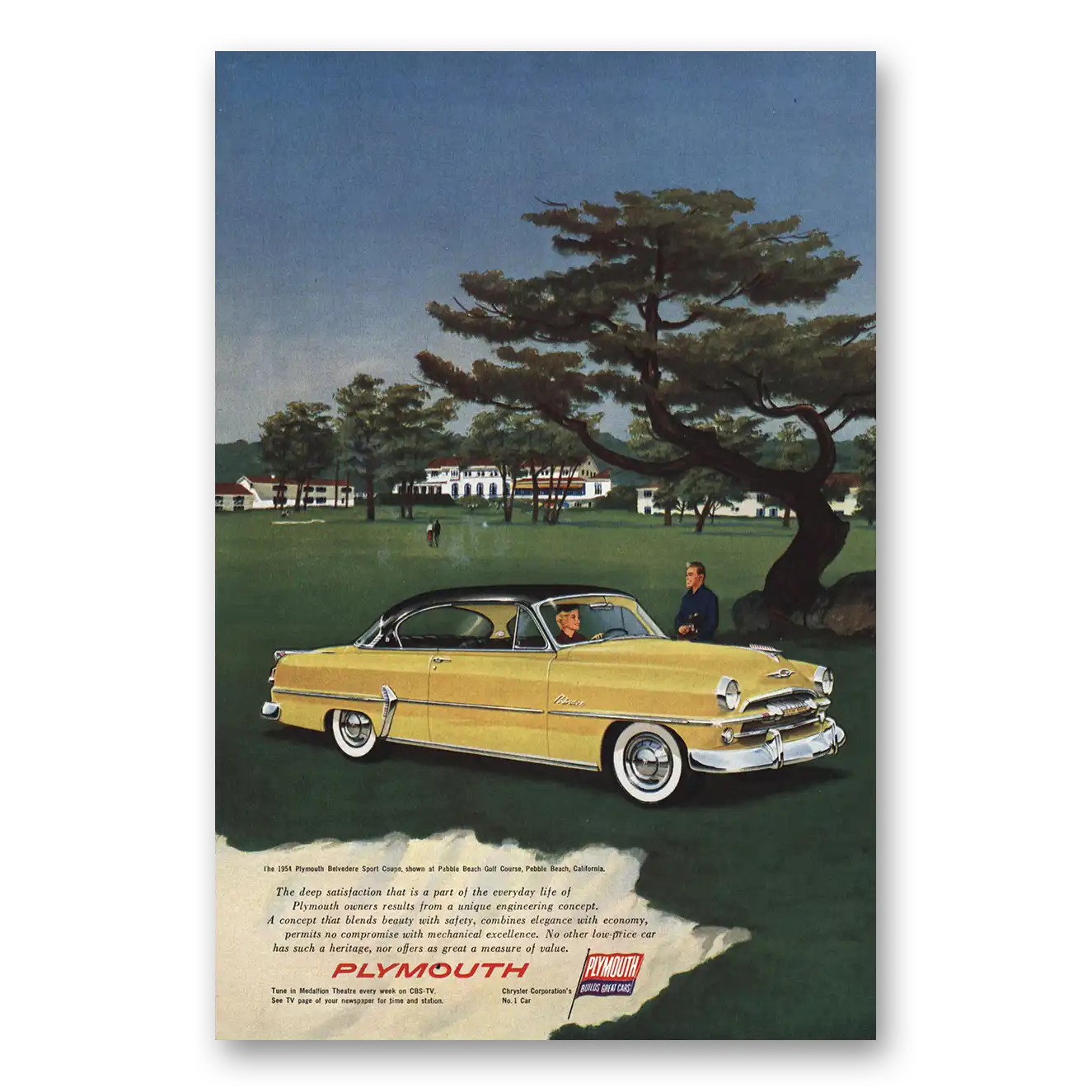 1954 Plymouth Belvedere Deep Satisfaction Part of Everyday Life Vintage Magazine Print Ad