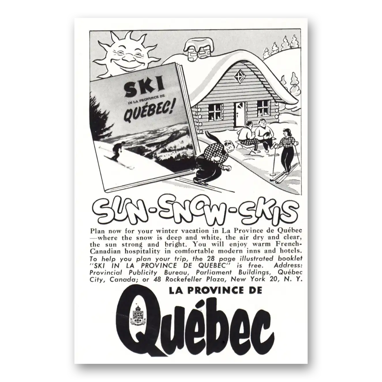 1954 Quebec Canada Sun Snow Skis Vintage Magazine Print Ad