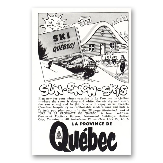 1954 Quebec Canada Sun Snow Skis Vintage Magazine Print Ad