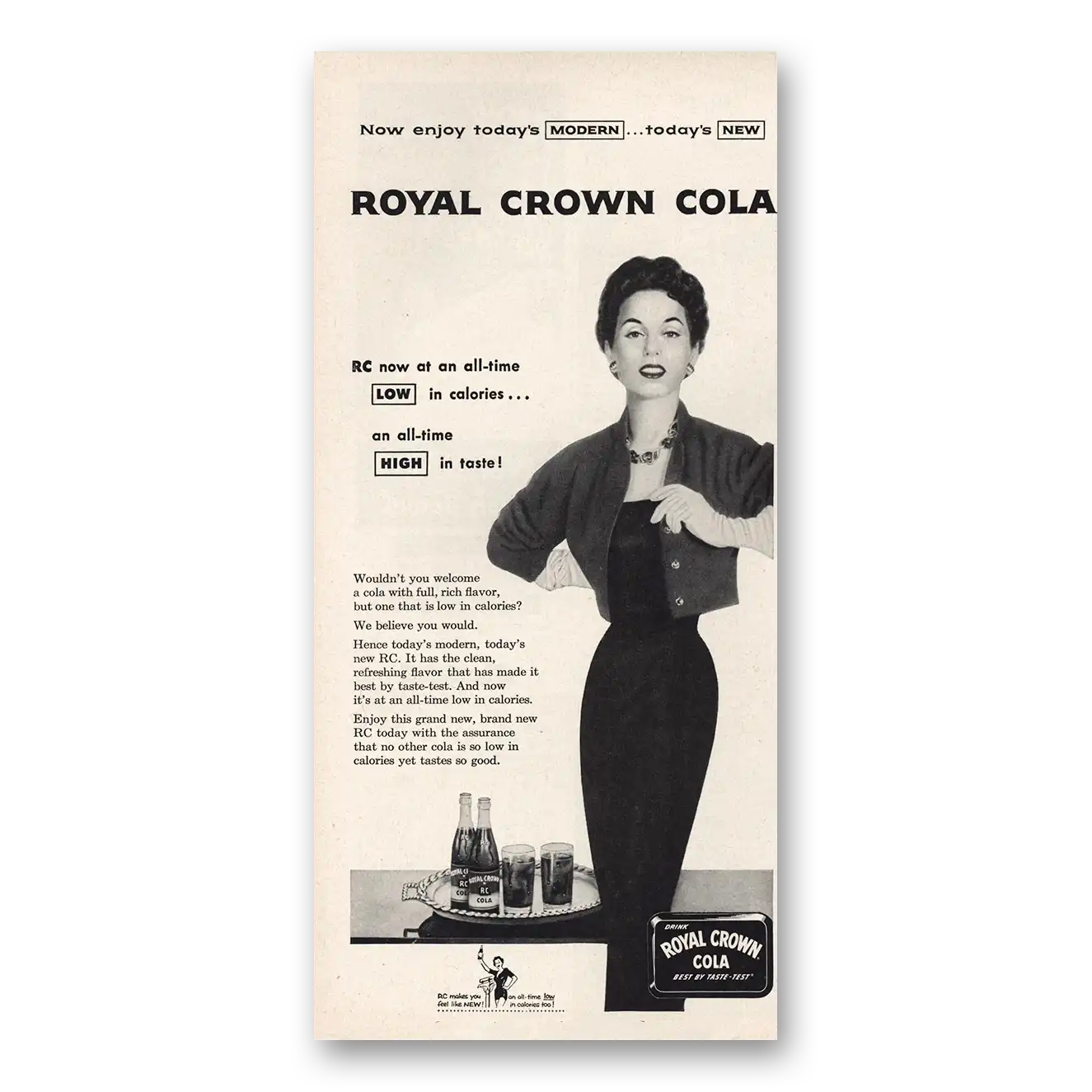 1954 Royal Crown Cola All Time Low in Calories Vintage Magazine Print Ad