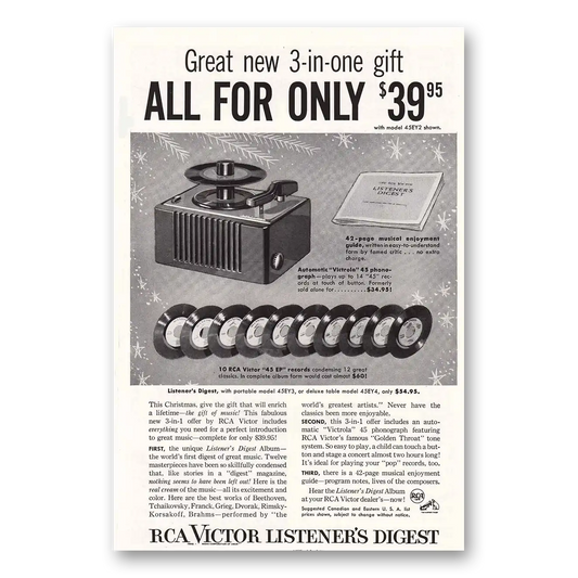 1954 RCA Victor Listeners Digest 3 In One Gift 45s Vintage Magazine Print Ad