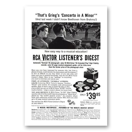 1954 RCA Victor Listeners Digest Griegs Concerto Vintage Magazine Print Ad