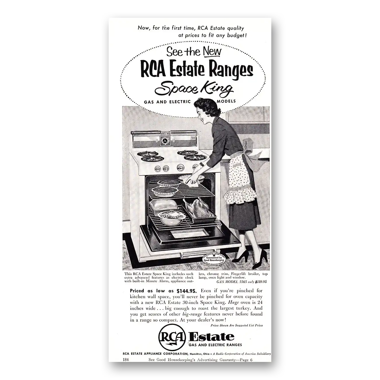 1954 RCA Estate Ranges Space King Vintage Magazine Print Ad