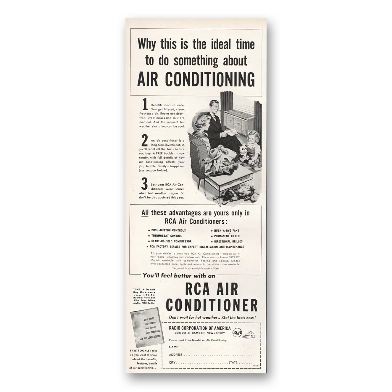 1954 RCA Air Conditioner Ideal Time to Do Something Vintage Magazine Print Ad