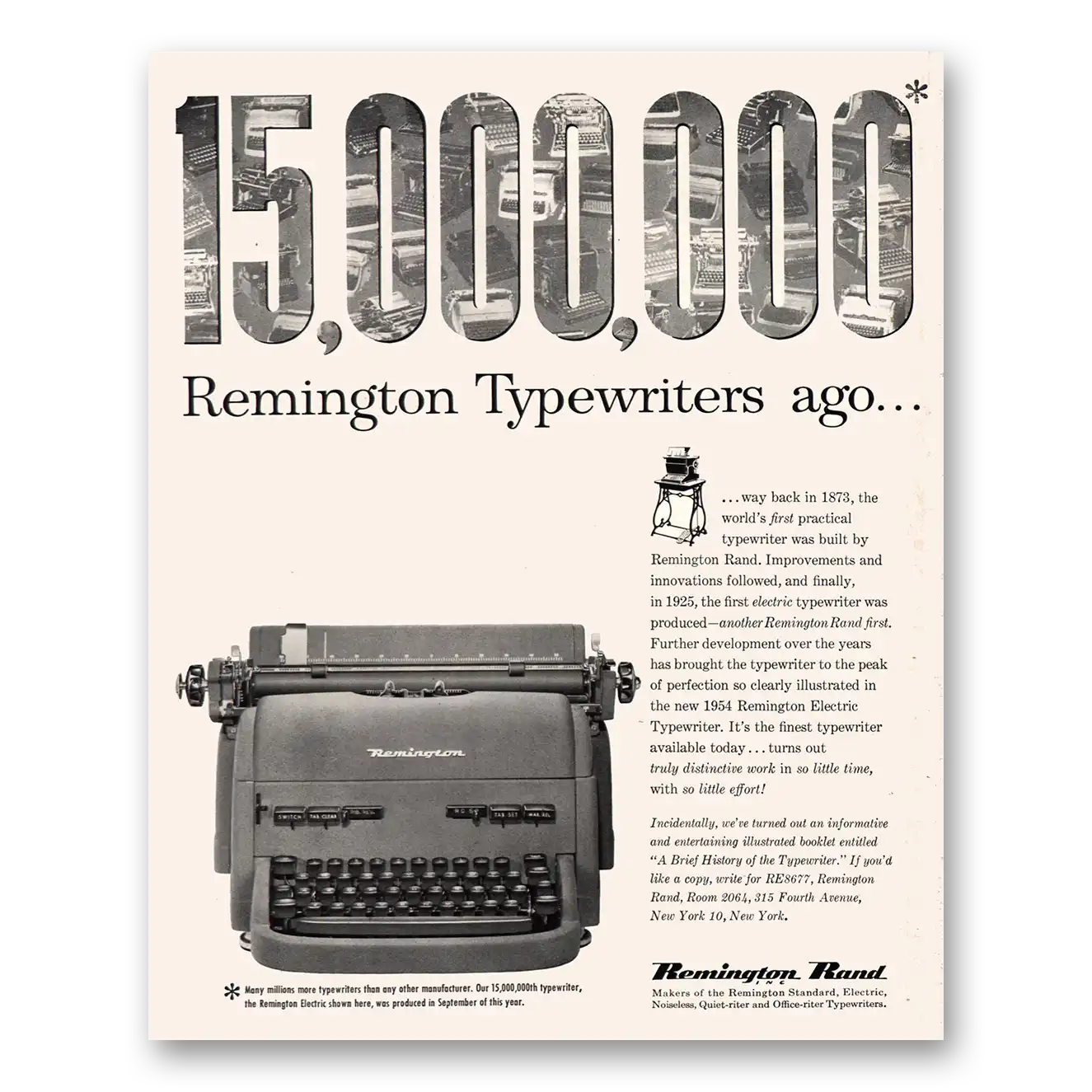 1954 Remington Typewriter 15000000 Typewriters Ago Vintage Magazine Print Ad