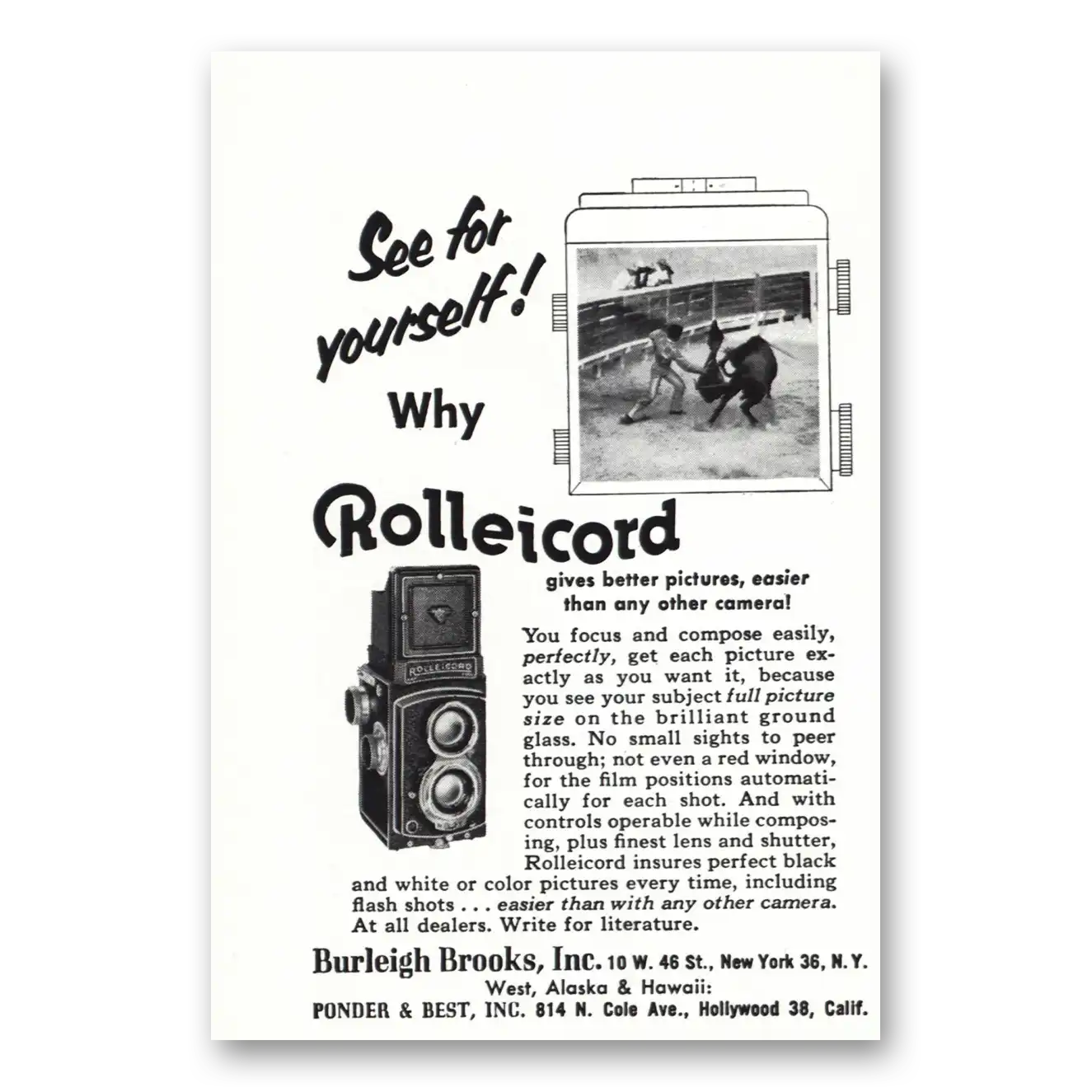 1954 Rolleicord Camera See For Yourself Vintage Magazine Print Ad