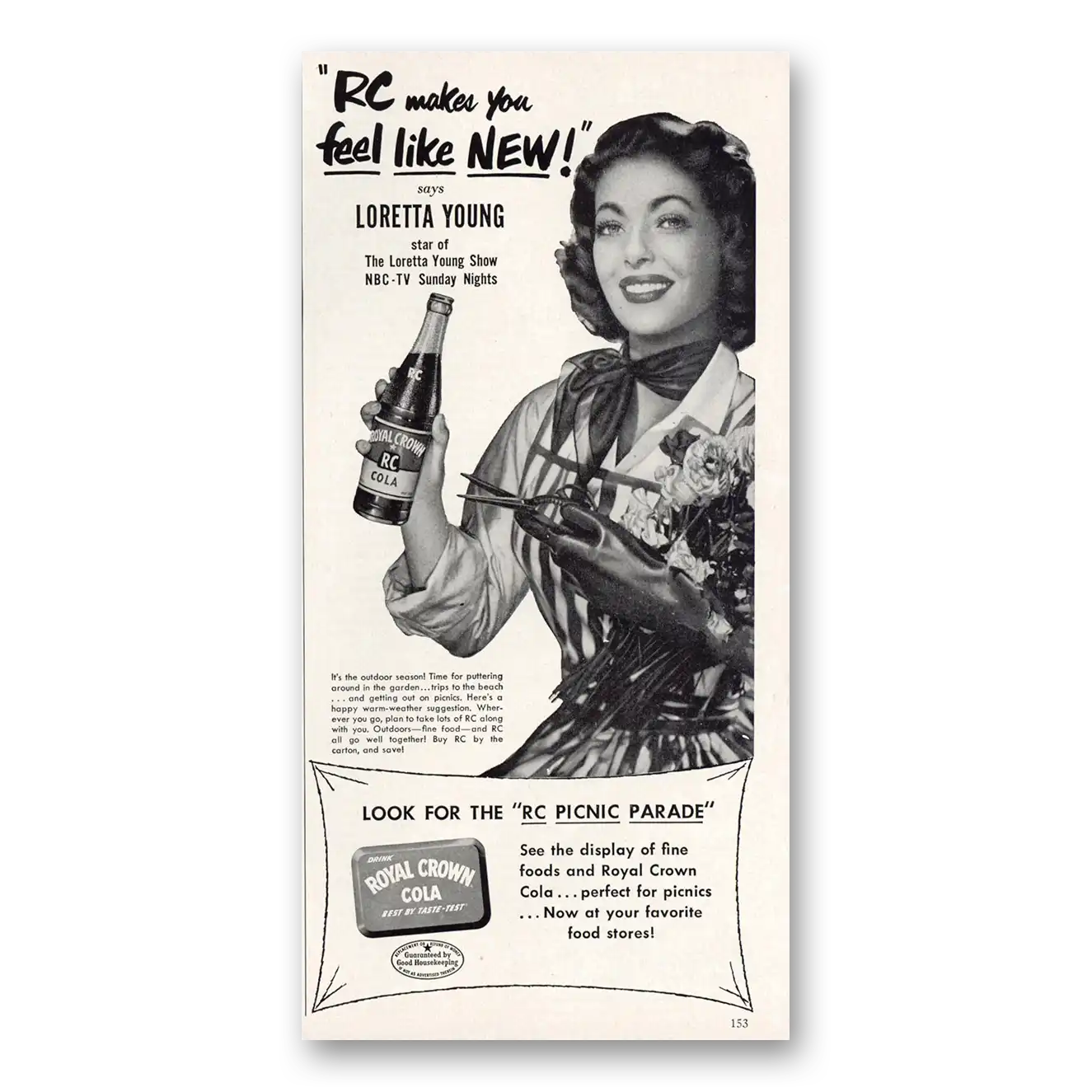 1954 Royal Crown Cola Loretta Young Vintage Magazine Print Ad