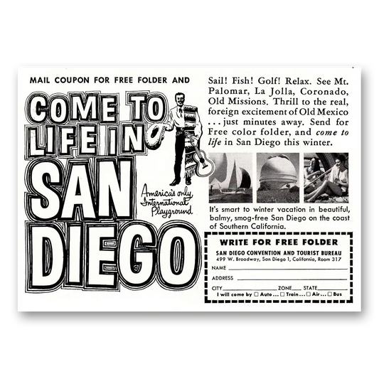 1954 San Diego California Come to Life Vintage Magazine Print Ad