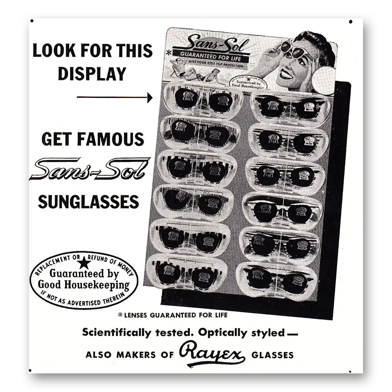 1954 Sans Sol Sunglasses Get Famous Vintage Magazine Print Ad