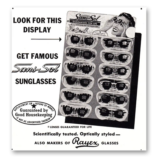 1954 Sans Sol Sunglasses Get Famous Vintage Magazine Print Ad