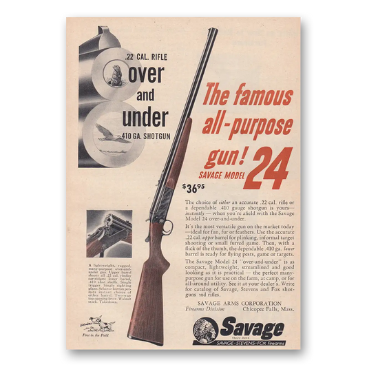 1954 Savage Arms Famous All Purpose Gun Vintage Magazine Print Ad