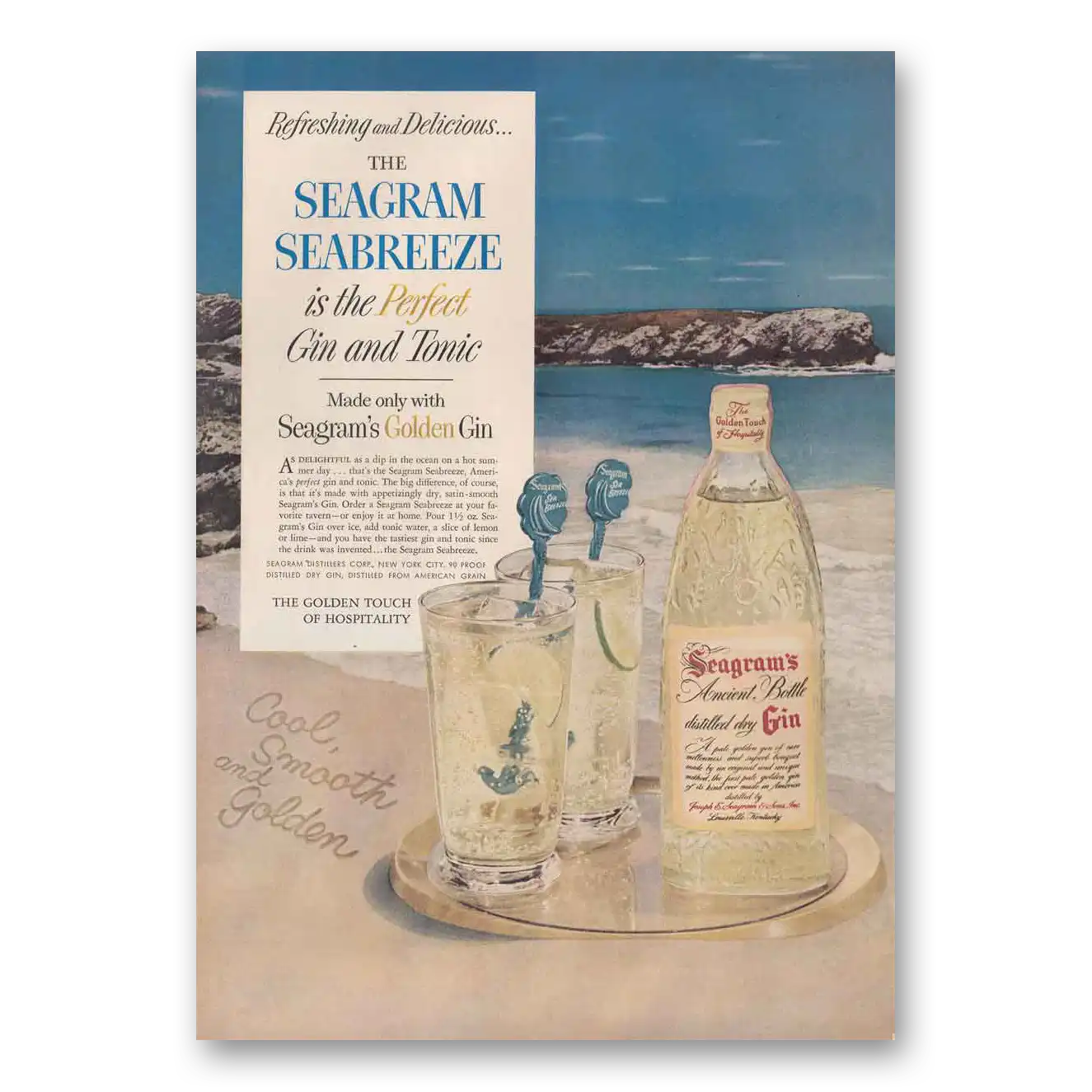 1954 Seagrams Ancient Bottle Gin Seabreeze Gin and Tonic Vintage Magazine Print Ad