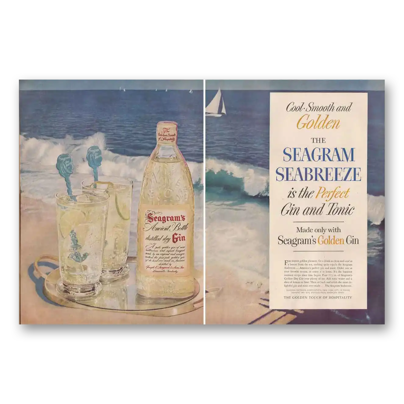 1954 Seagrams Ancient Bottle Gin Seagram Seabreeze Vintage Magazine Print Ad