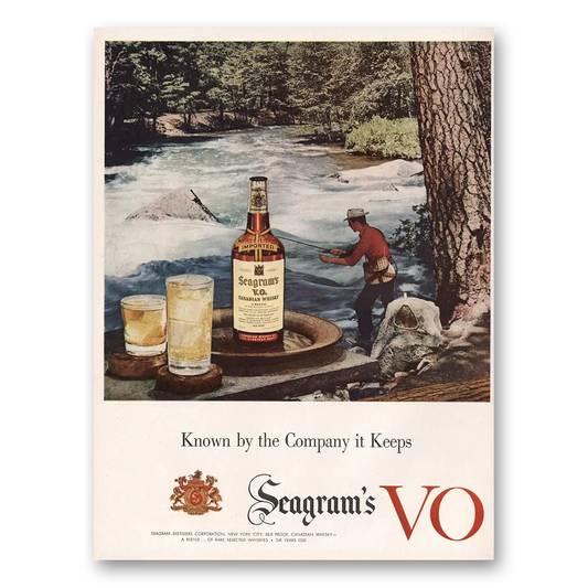 1954 Seagrams VO Whisky Known by the Company It Keeps Fishing Vintage Magazine Print Ad