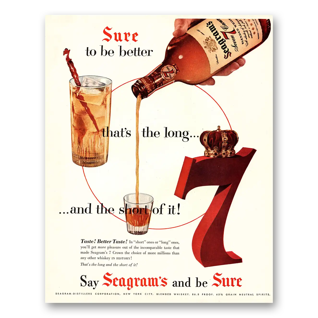 1954 Seagrams 7 Crown Whiskey Sure to Be Better Long and the Short of It Vintage Magazine Print Ad