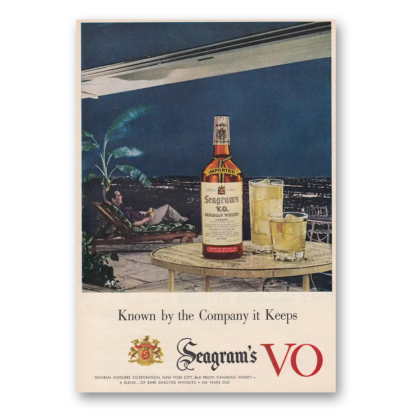 1954 Seagrams VO Whisky Known By the Company It Keeps Vintage Magazine Print Ad