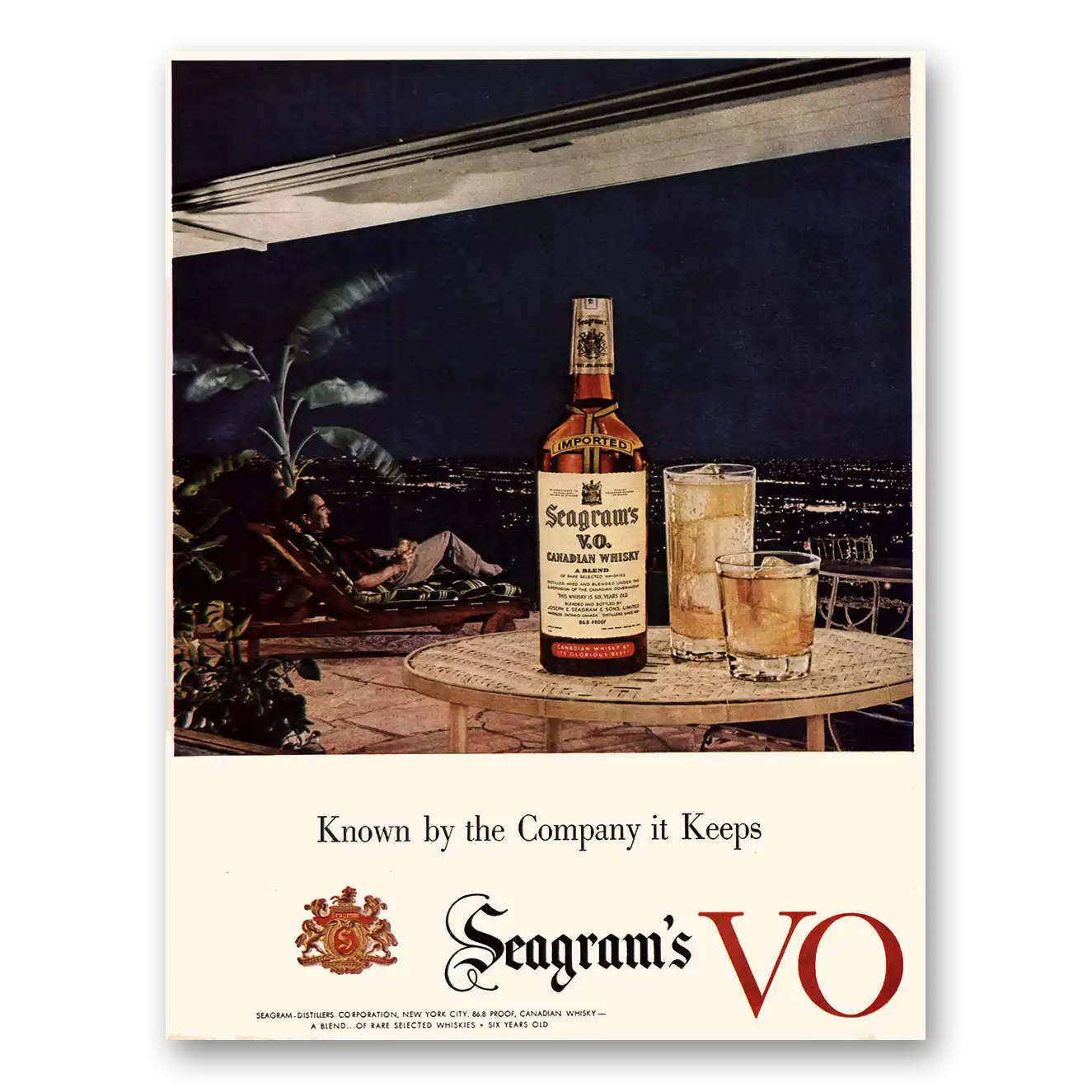 1954 Seagrams VO Whisky Known By the Company It Keeps Vintage Magazine Print Ad