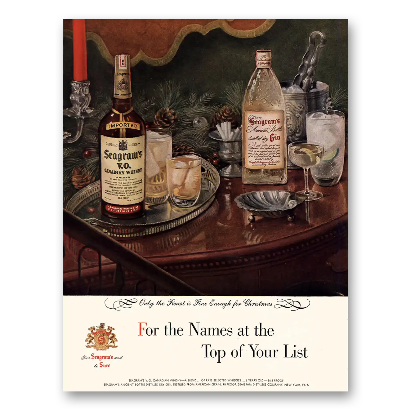 1954 Seagrams VO Whisky Names At the Top of Your List Vintage Magazine Print Ad