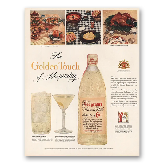 1954 Seagrams Golden Gin Golden Touch Vintage Magazine Print Ad