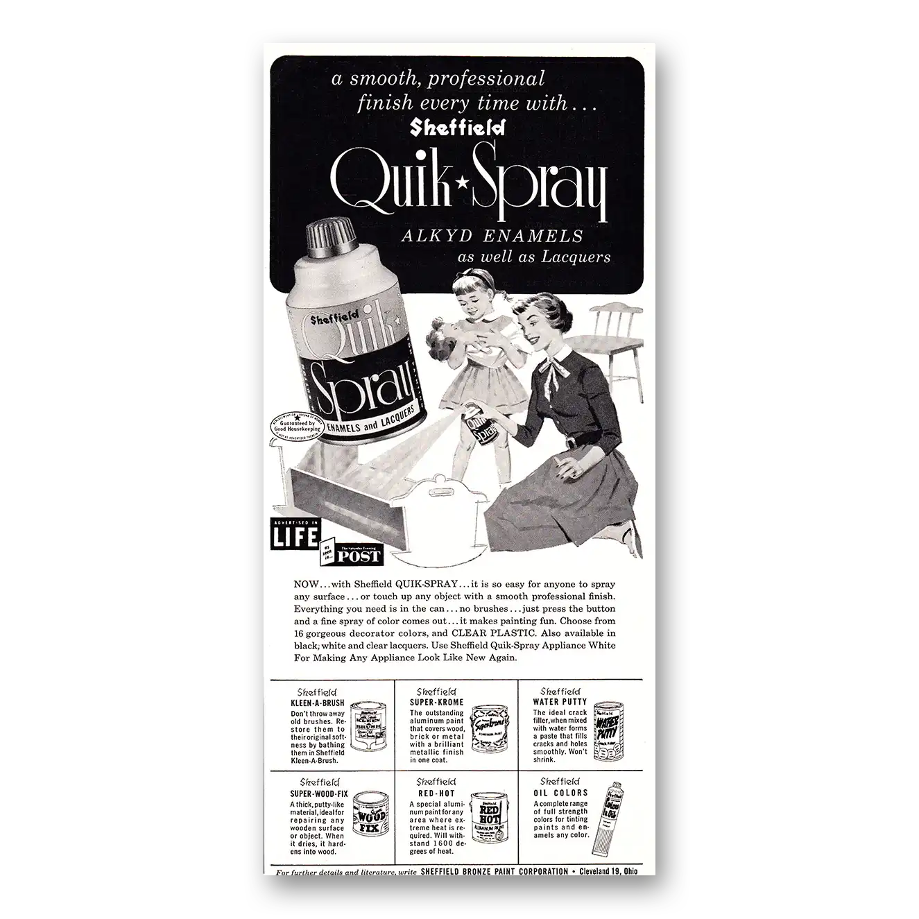 1954 Sheffield Quik Spray Alkyd Enamels Smooth Professional Finish Vintage Magazine Print Ad