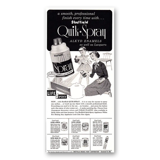 1954 Sheffield Quik Spray Alkyd Enamels Smooth Professional Finish Vintage Magazine Print Ad