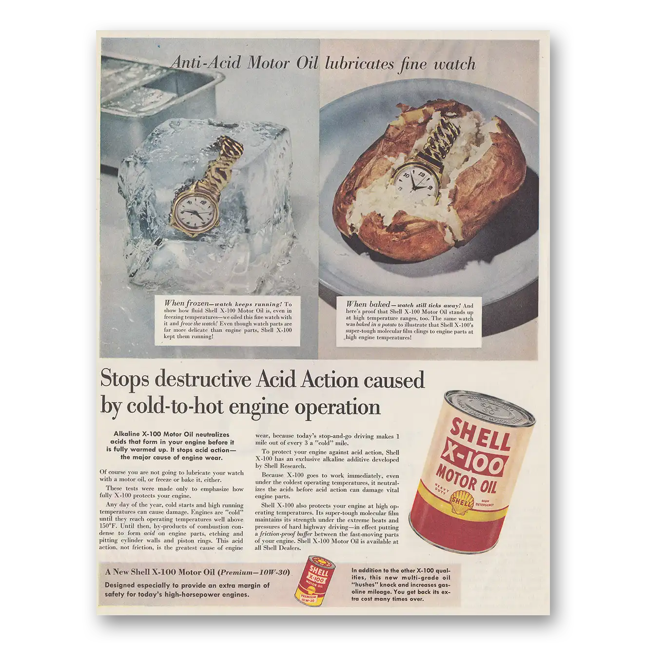 1954 Shell Motor Oil Stops Destructive Acid Action Vintage Magazine Print Ad